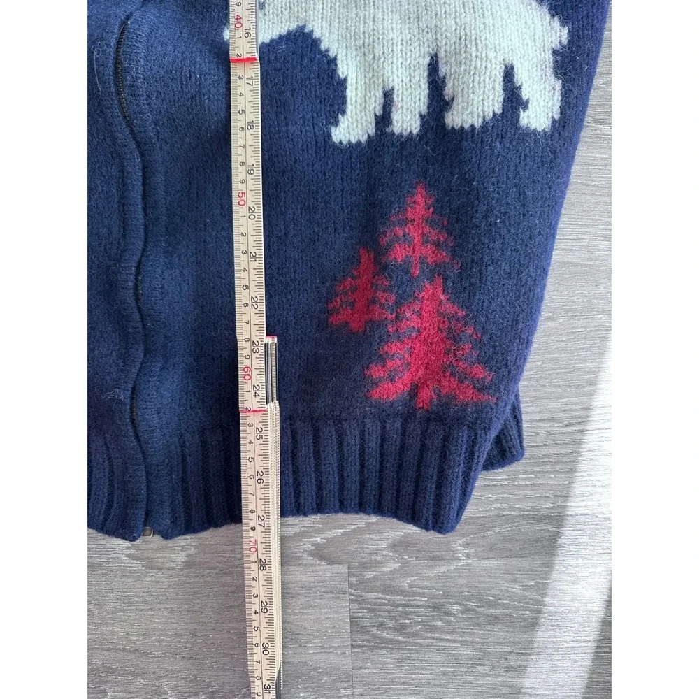 Vintage Lands End Wool Cardigan Sweater Men's Full Zip Knit Polar Bear Pine Tree